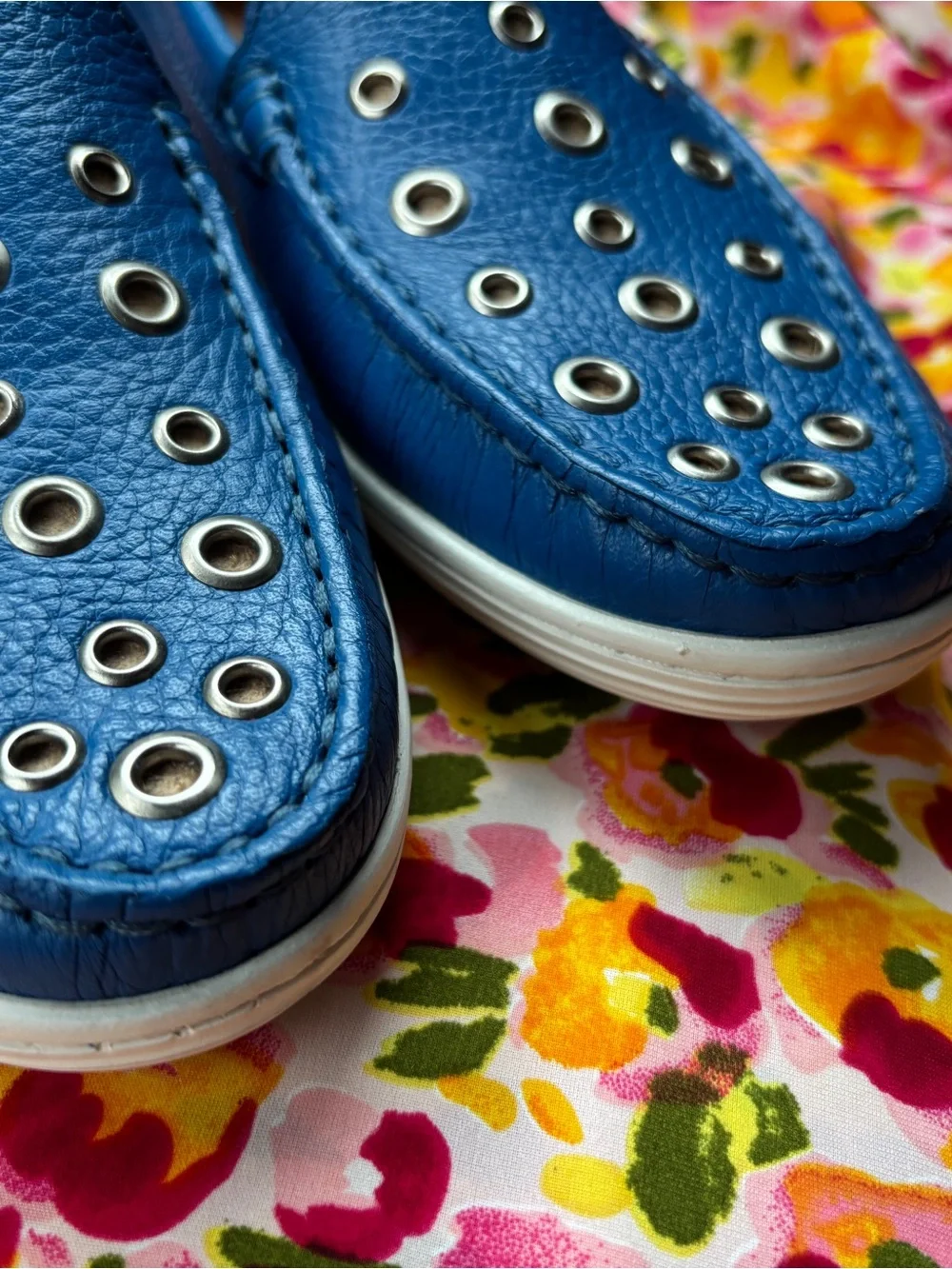 Marc Joseph Blue Leather Grommet Loafers for kids